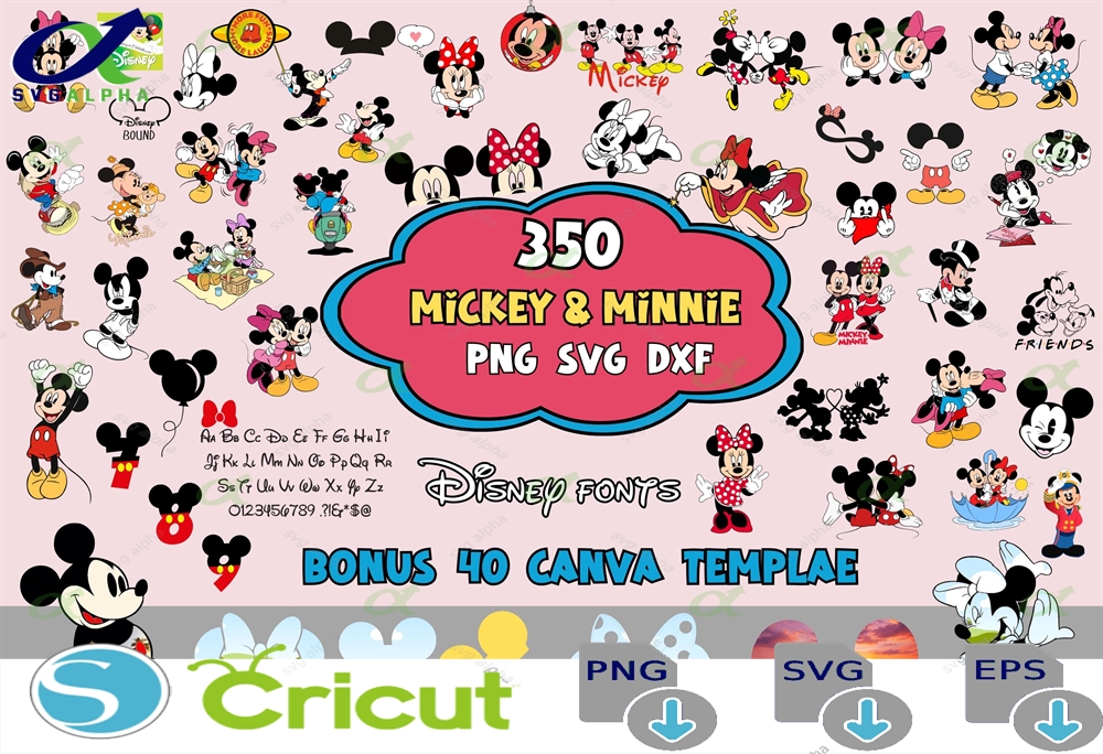 350 Mickey Minnie Mouse Bundle Svg Png Dxf Files For Cricut And Silhouette 350 Designs Disney Clipart 20 Designs Canva Templates